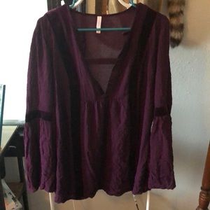 Bell sleeve peasant top with velvet detail